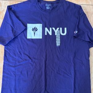 Champion Purple NYU Logo Short Sleeve Tee